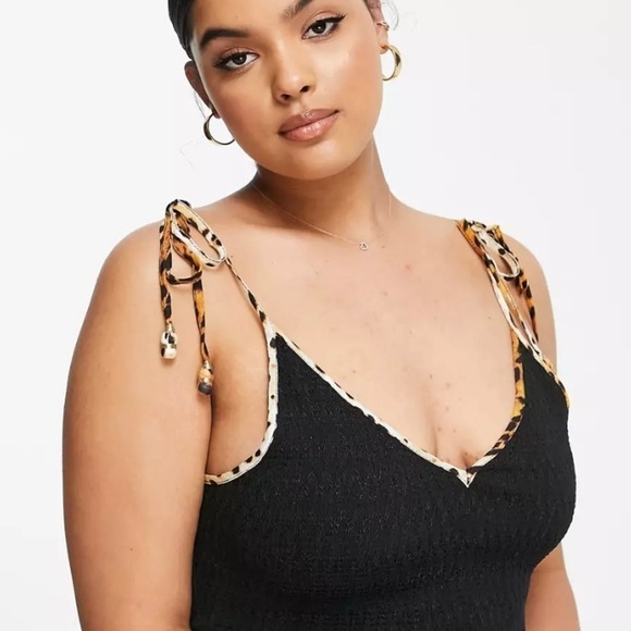 River Island shirred cami midi dress animal print trim black NWT - Picture 2 of 5